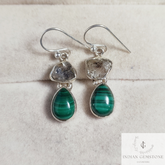 Genuine Malachite Teardrop Earrings, Herkimer Diamond Dangle Earrings, 925 Sterling Silver Handmade Gemstone Earring, Birthday Gift